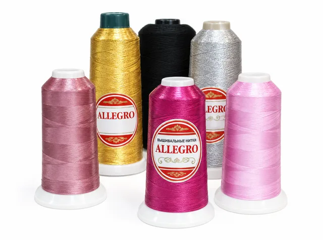 Вышивальные нитки Allegro: шесть бобин с фирменными этикетками